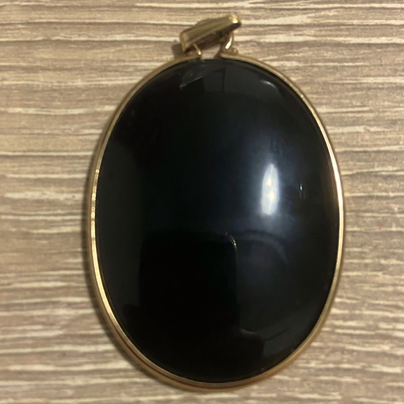 Vintage Black Agate Oval Pendent - Picture 1 of 4